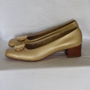 Salvatore Ferragamo Gold Tone Shoes With Gold Logo Buckles - Italy